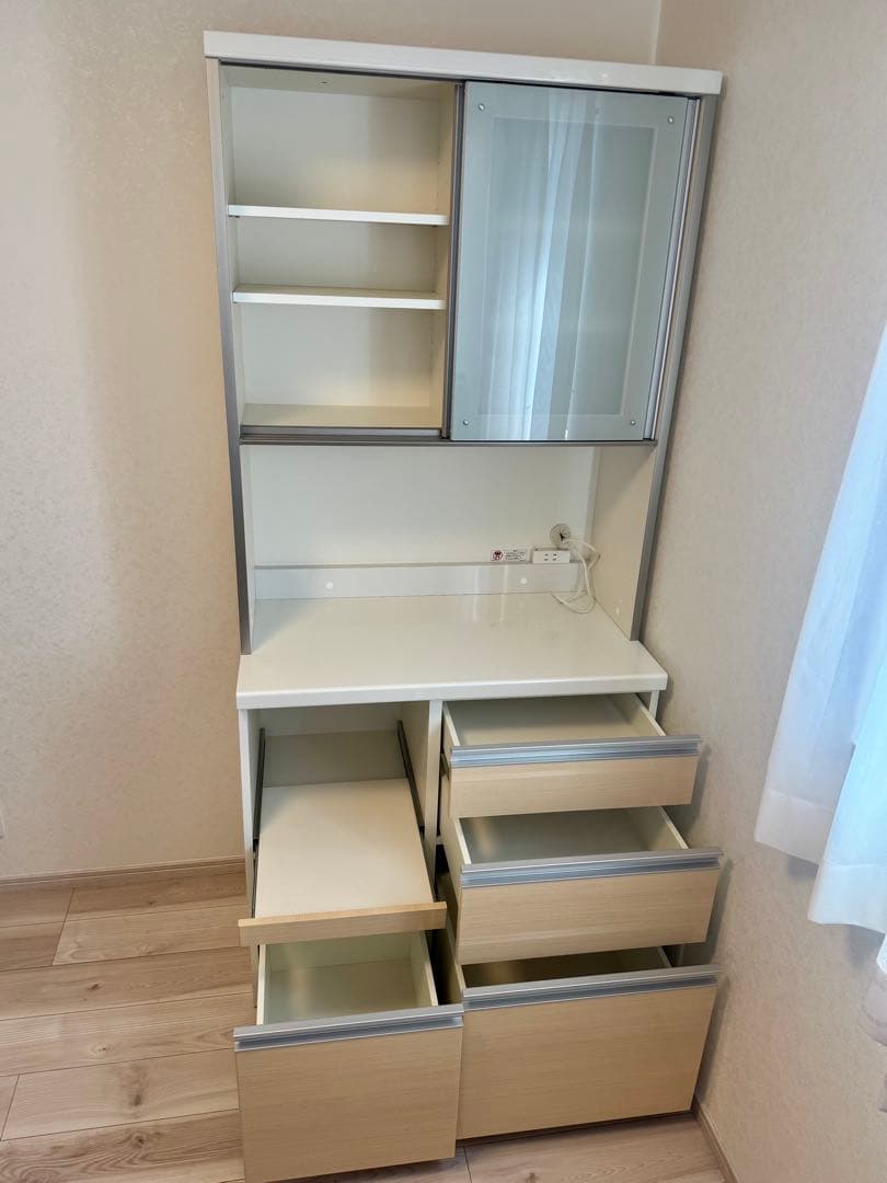 Pamouna(パモウナ) 食器棚 幅90上部スライド扉　キッチンカウンター