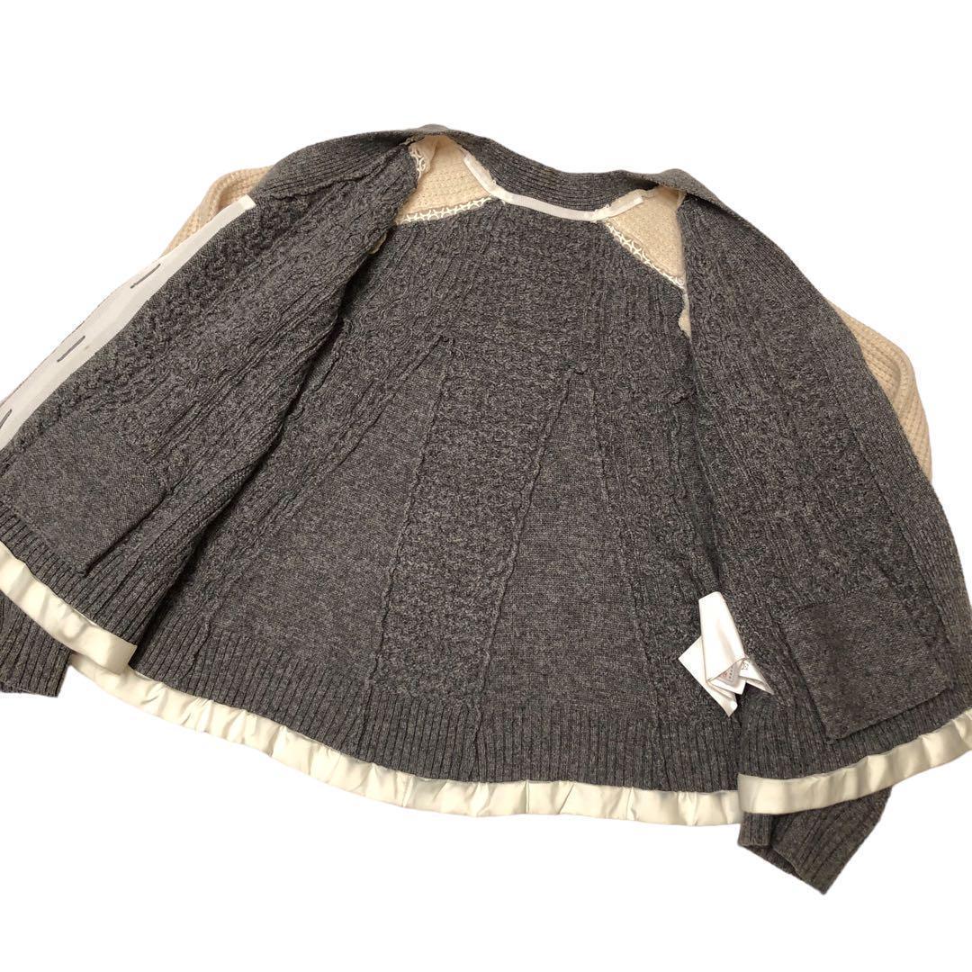★サイズ1★サカイ ドッキングウールカーディガン ケーブルニット S 異素材