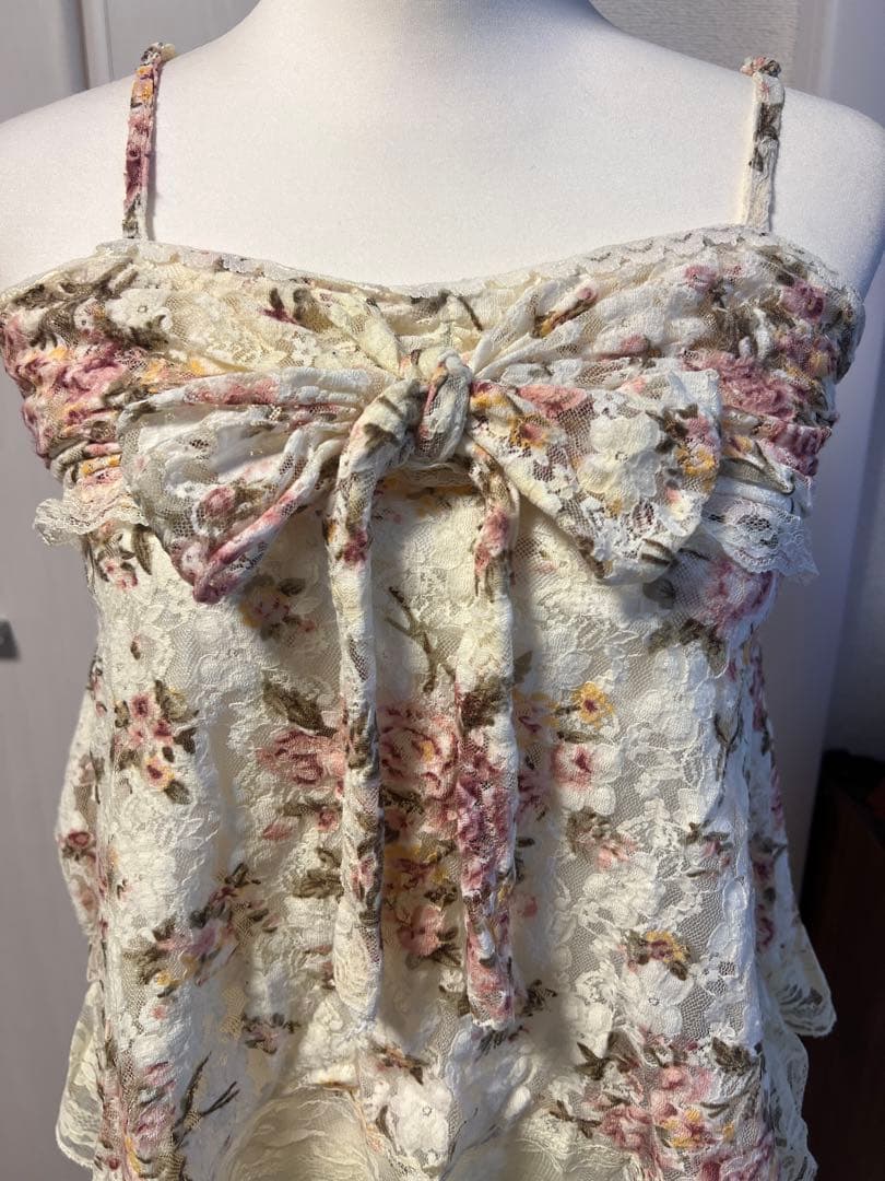 LIZLISA 旧タグ 希少 00s 花柄リボン付きレースキャミソール