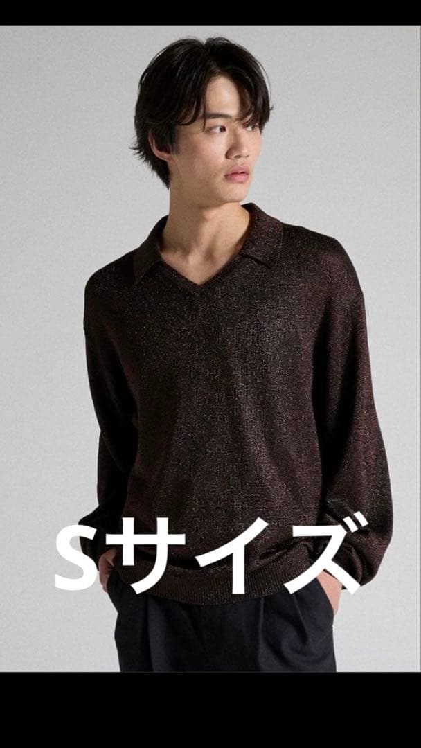 【Parts Lab.】メタリックニットポロシャツ ブラウン S