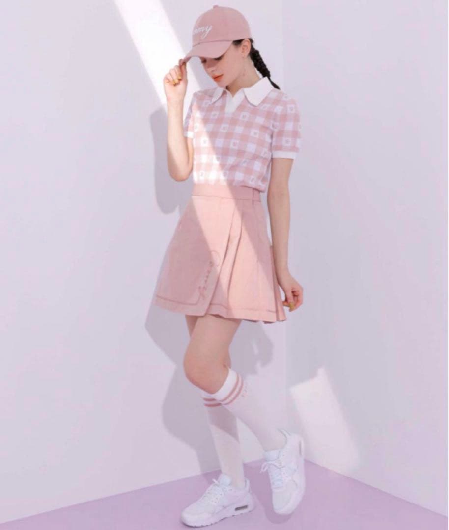 エイミー ゴルフウェア ロゴラップスカートピンクゴルフスカート eimy