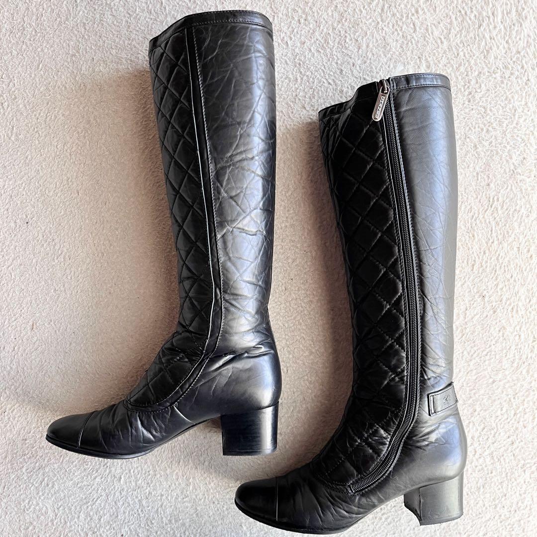 CHANEL シャネル ロングブーツ マトラッセ ココマーク サイドジップ