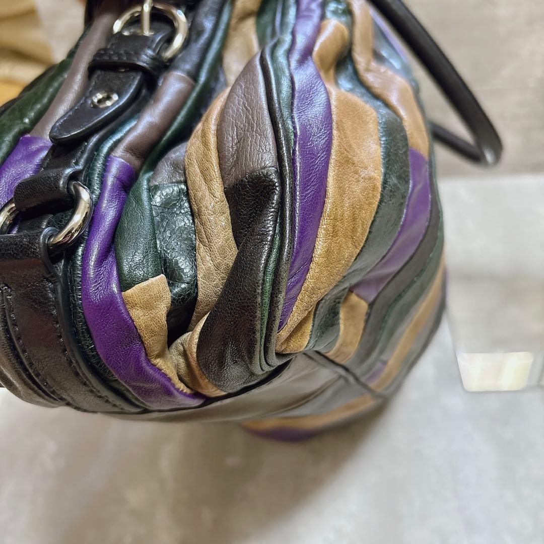 希少美品 miu miu パッチワーク ハンドバッグ Y2k マルチカラー 羊革