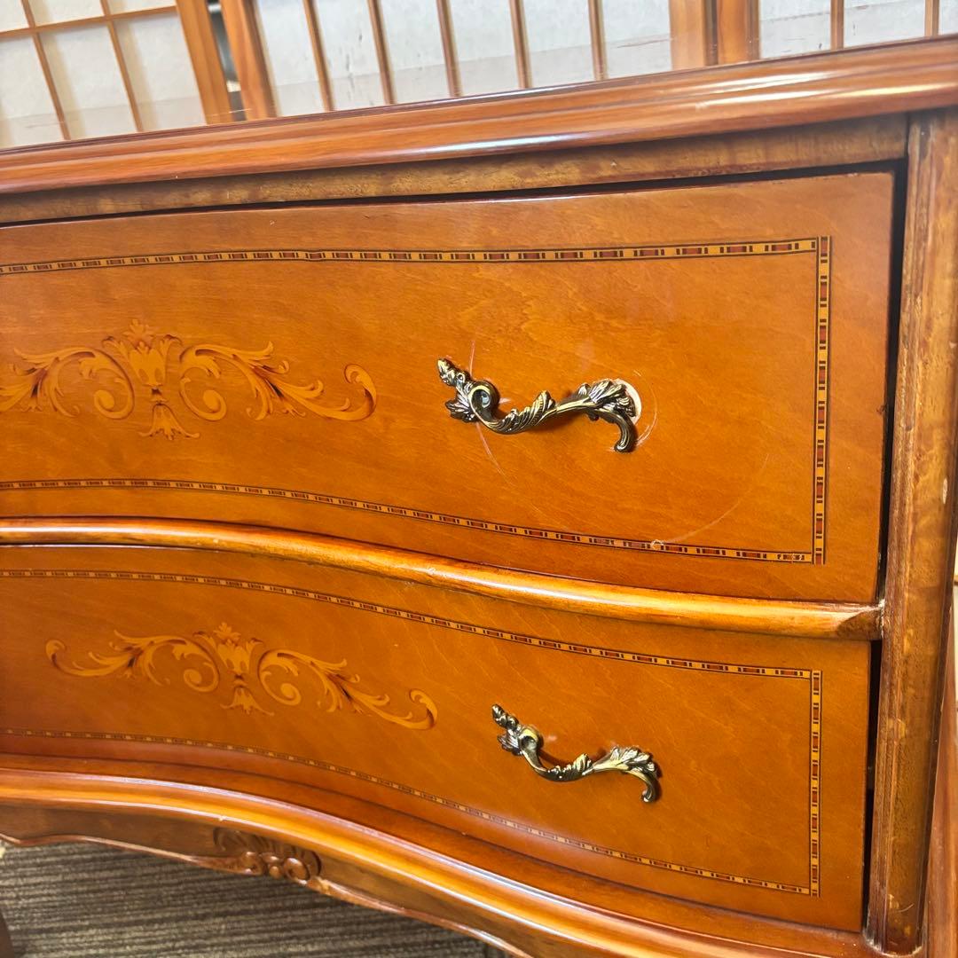 イタリア製 2段チェスト 象嵌 花柄 猫脚 ワイドチェスト クラシック 欧風