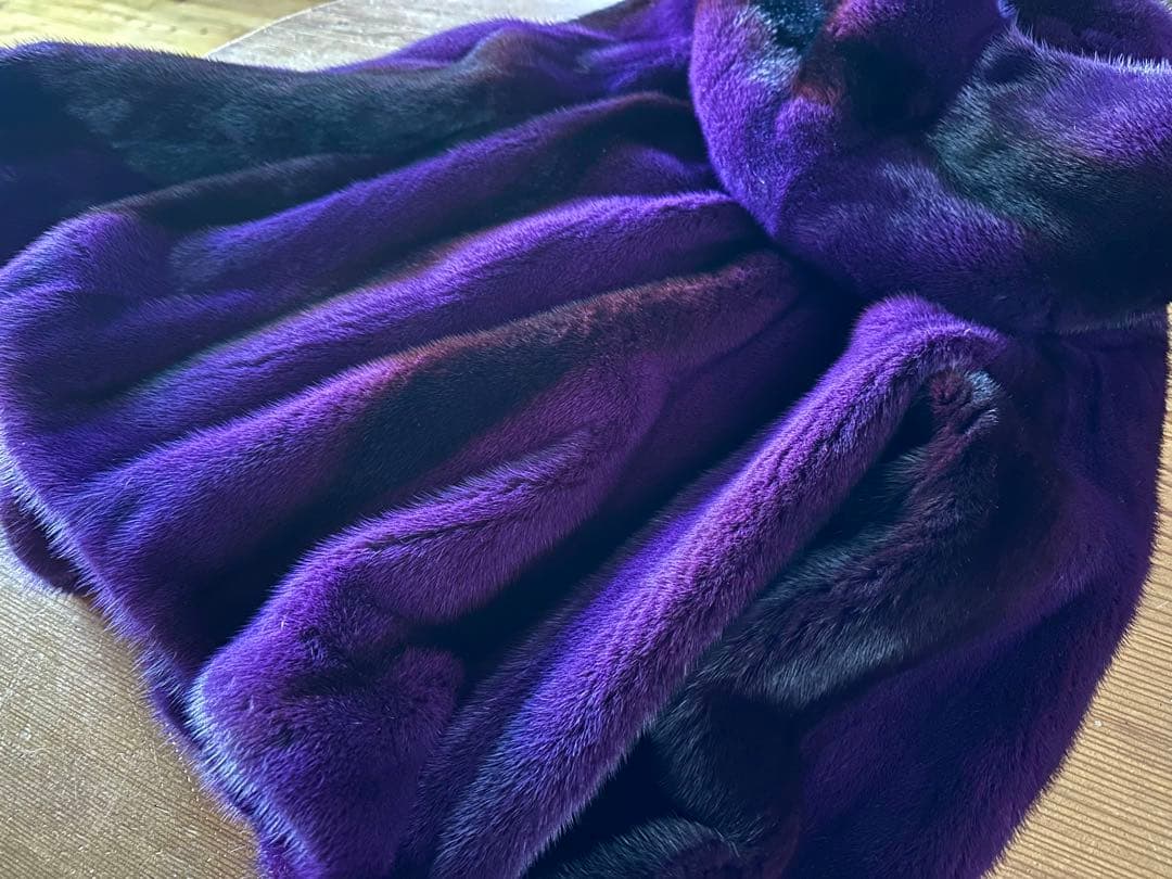 ミンク　毛皮　フード付き　ショート丈　パープル　紫
