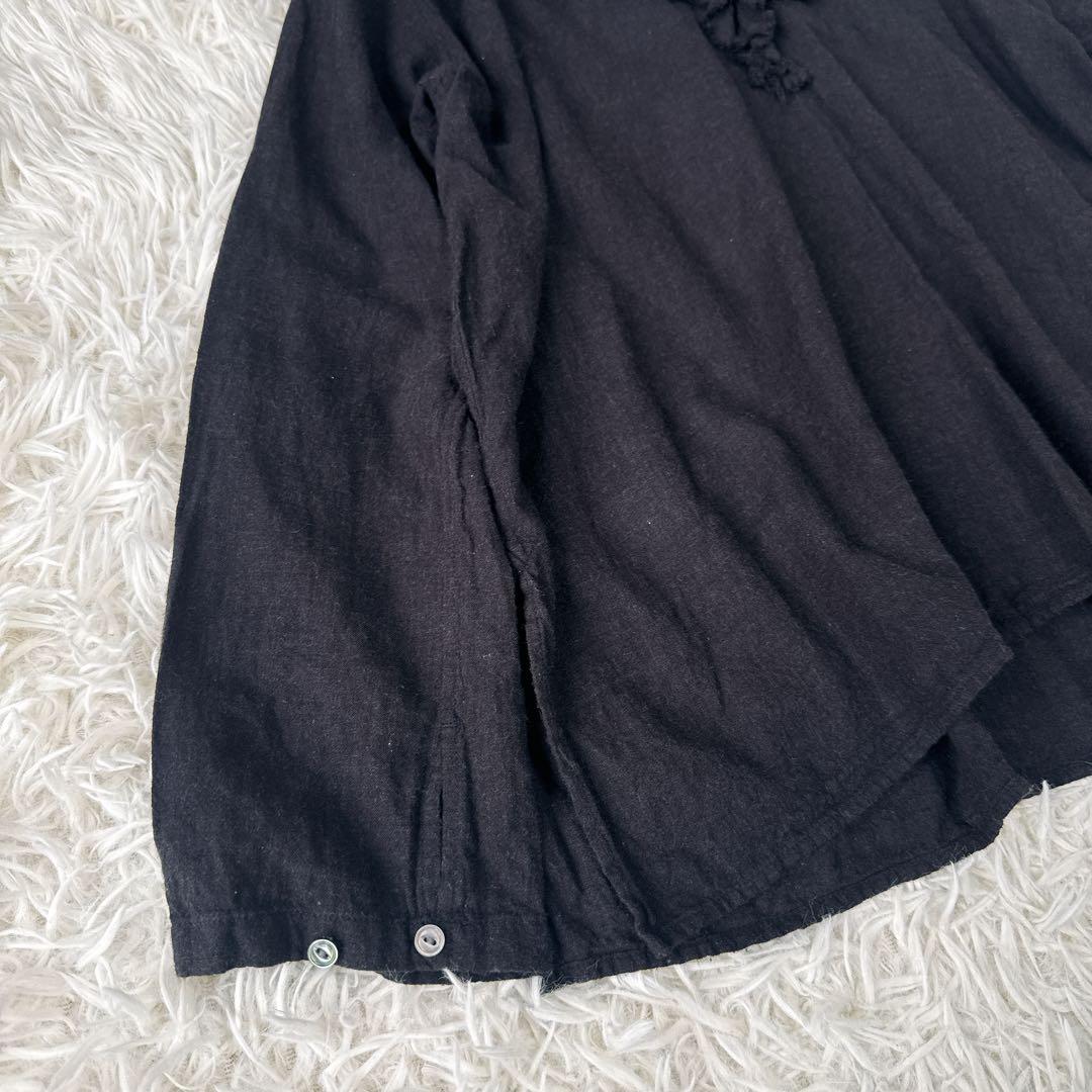 45R コットン100% フリルブラウス ブラック やわらか素材 ナチュラル風合