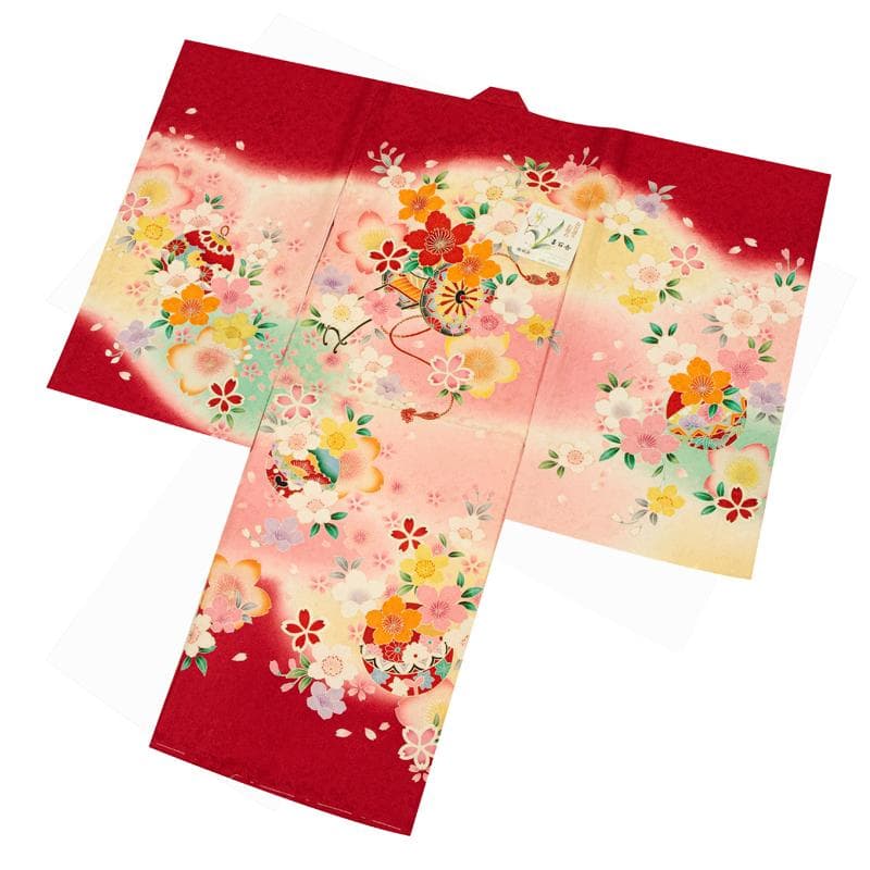 新品（純古典）お宮参り 産着 祝着のきもの京友禅染　四季花車毬文多色染分ぼかし染