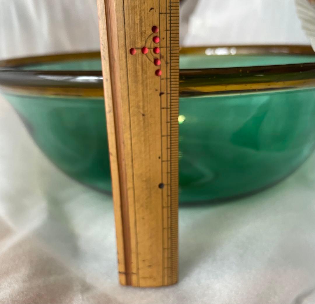 三宅義一作 吹きガラス緑大鉢 ボウル 緑色と茶色のグラデーション