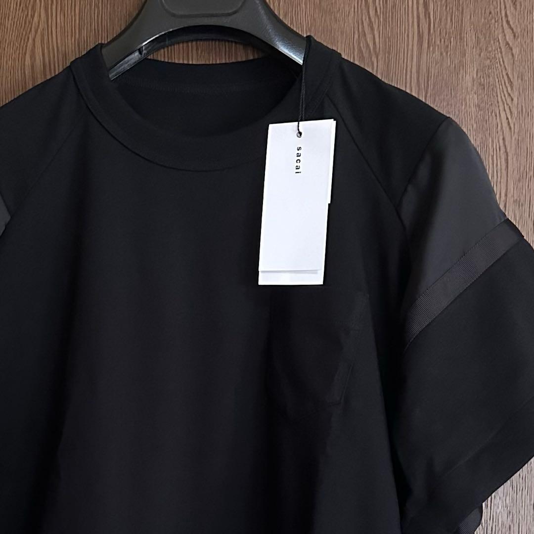 黒2新品 sacai レディース 切り替え シアー Tシャツ サカイ ブラック
