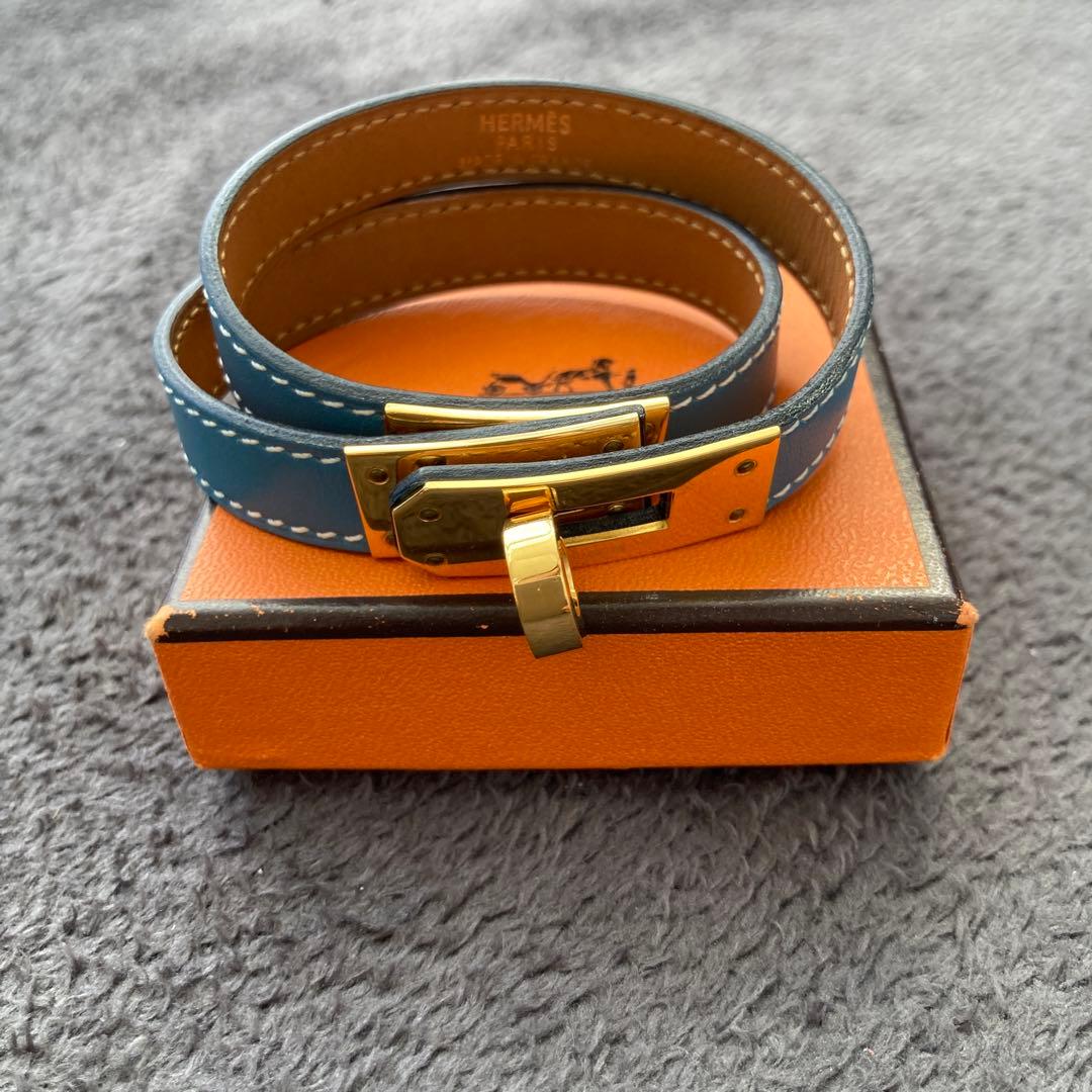 HERMES エルメス　ケリー　ブレスレット　ブルー× ゴールド