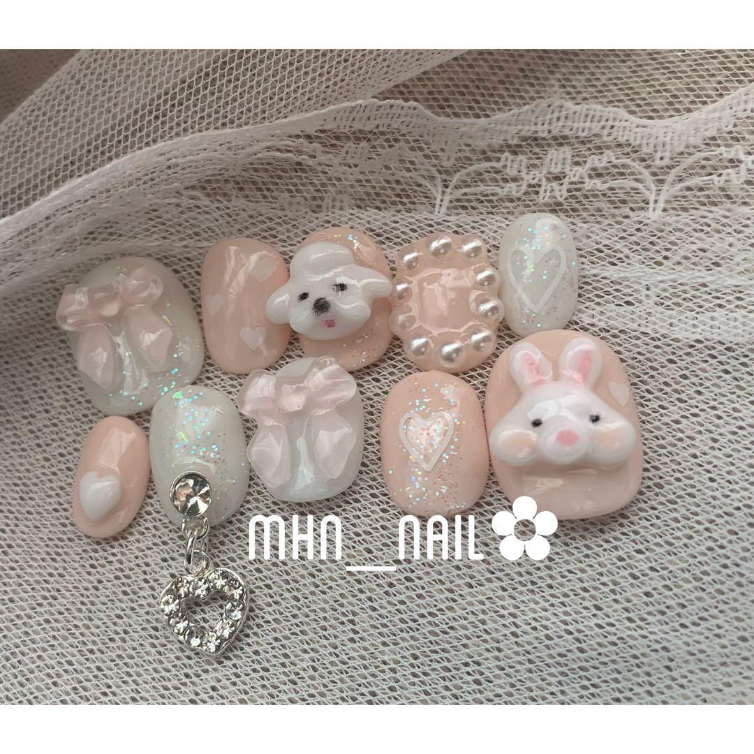 うさぎネイル　いぬネイル　ガーリーネイル