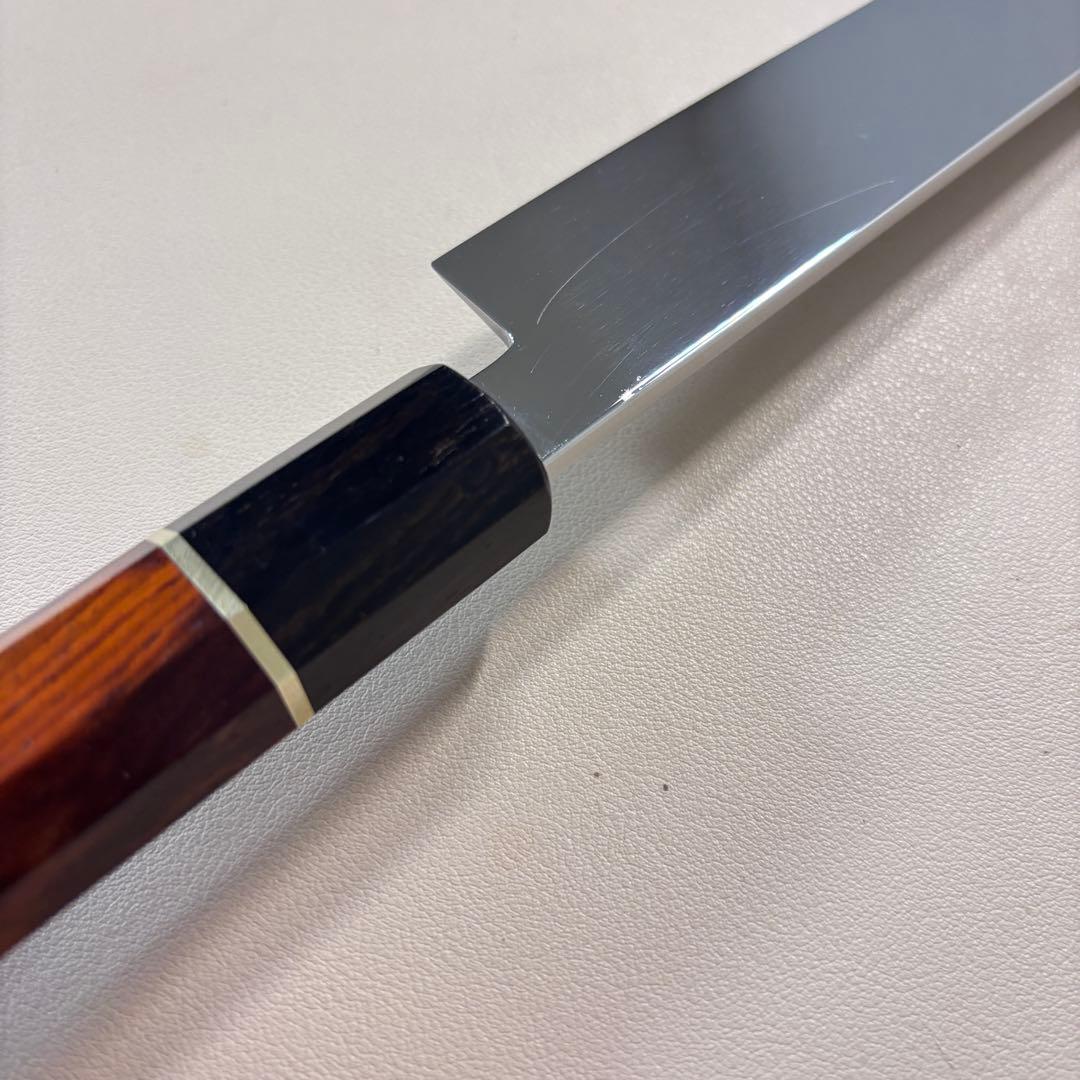 270mm 切付柳刃包丁 鏡面　天然木八角柄 刺身包丁 「全鋼」'ᘲ