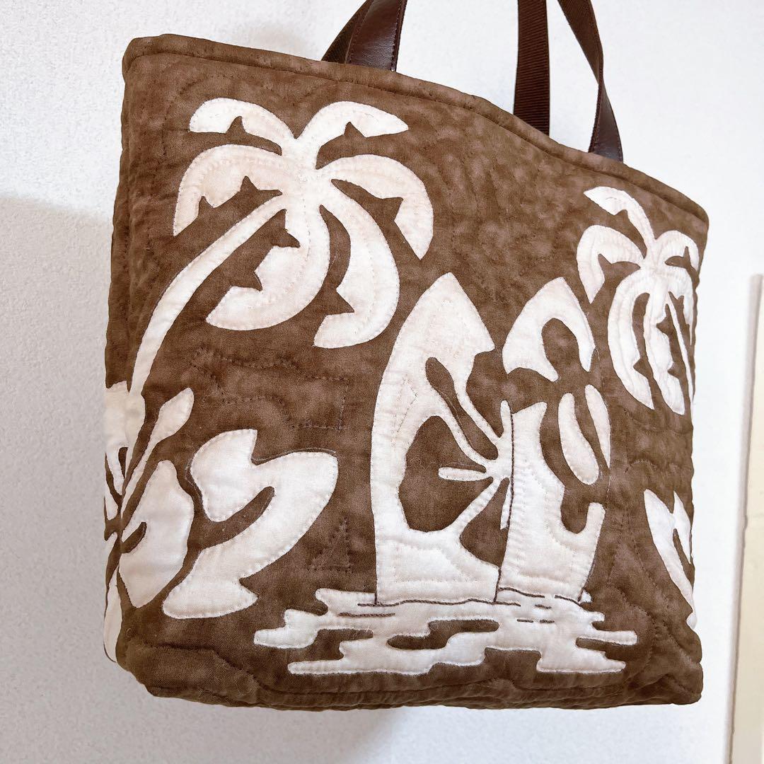 ハワイアンキルトバッグ、えみこちゃん様ページ、ブラウンバスとサーフボード