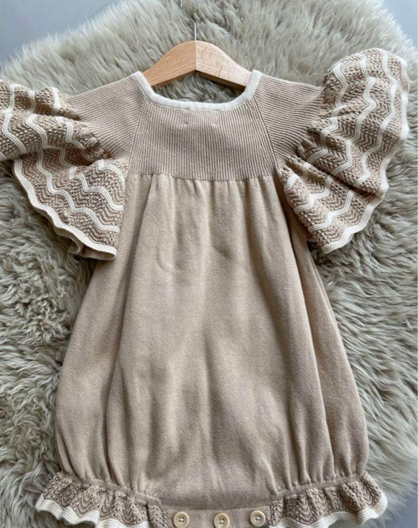 【美品】MABLI ロンパース　18m ベージュ　小人ロンパース　80