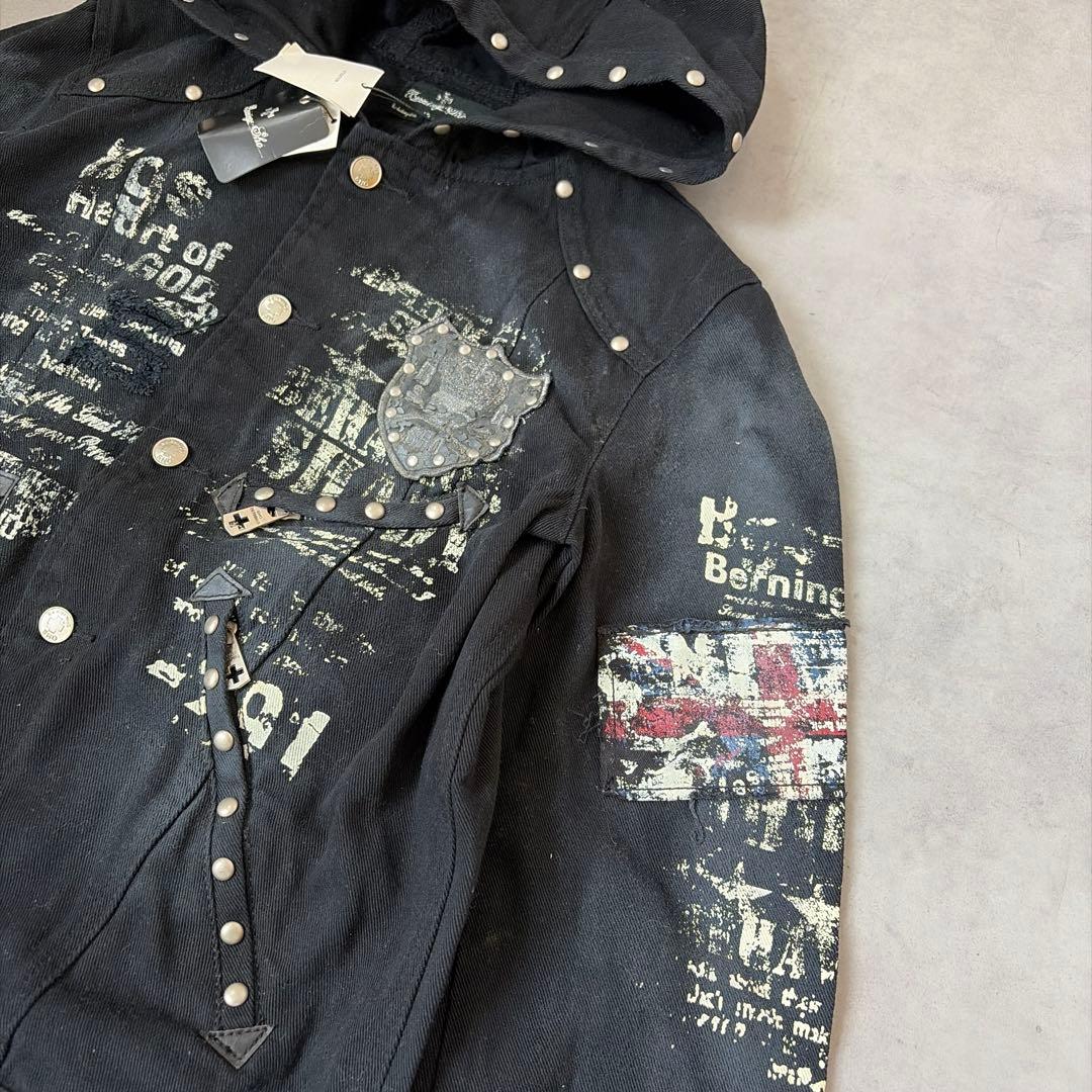 ✨新品✨バーニングショー ダメージ スタッズ スカル Y2K デニム ジャケット