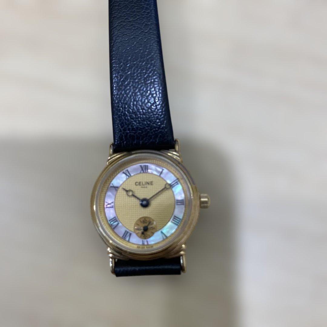 CELINE ネイビー レザー アナログ時計