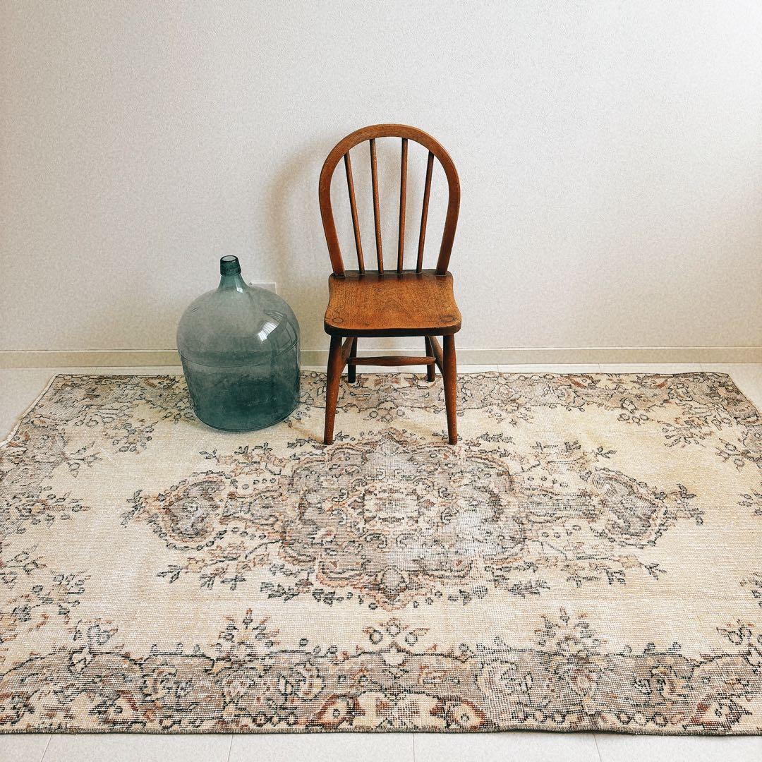 トルコ　ヴィンテージラグ　ライトグレー　アイスグレー