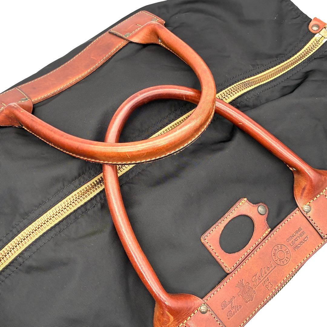 美品 フェリージ ボストンバッグ 南京錠 鍵付 P3 ロゴ 大容量 メンズ 黒