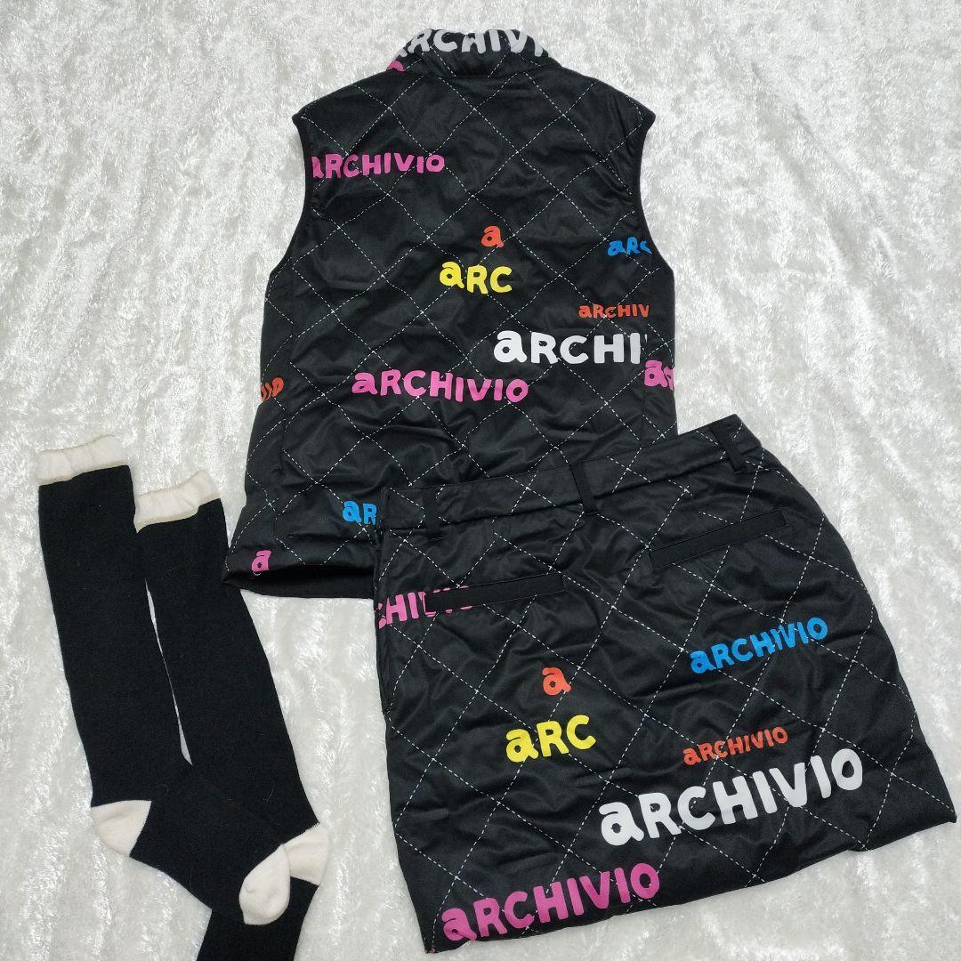 archivioセットアップ カラフルロゴ ダウンベストスカート38おまけ靴下