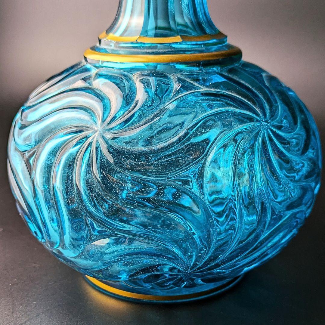 心奪われる鮮烈さ★オールドバカラ ロザース 26㎝カラフェ 金彩 ブルー