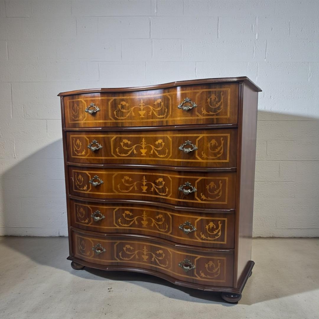 イタリア　象嵌細工　5段チェスト　丸脚　②