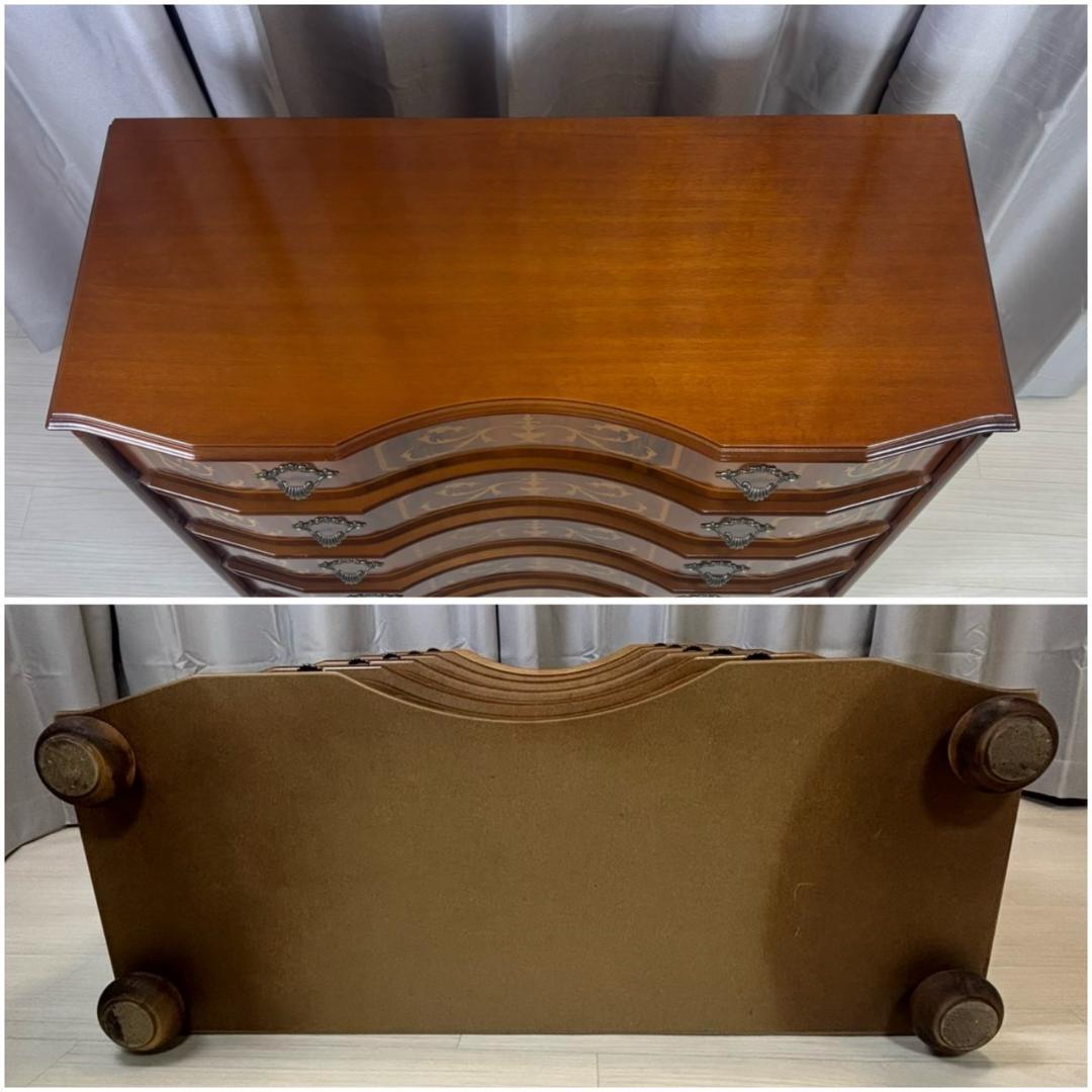 イタリア　象嵌細工　5段チェスト　丸脚　②