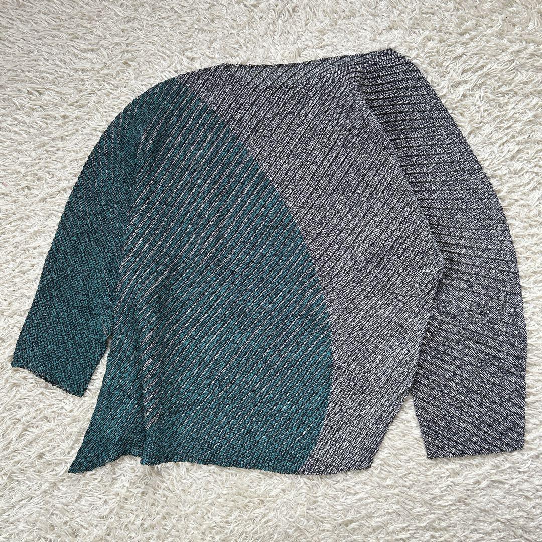 専用　ISSEY MIYAKE プリーツ　バイカラー　ブラウス　変形　グリーン