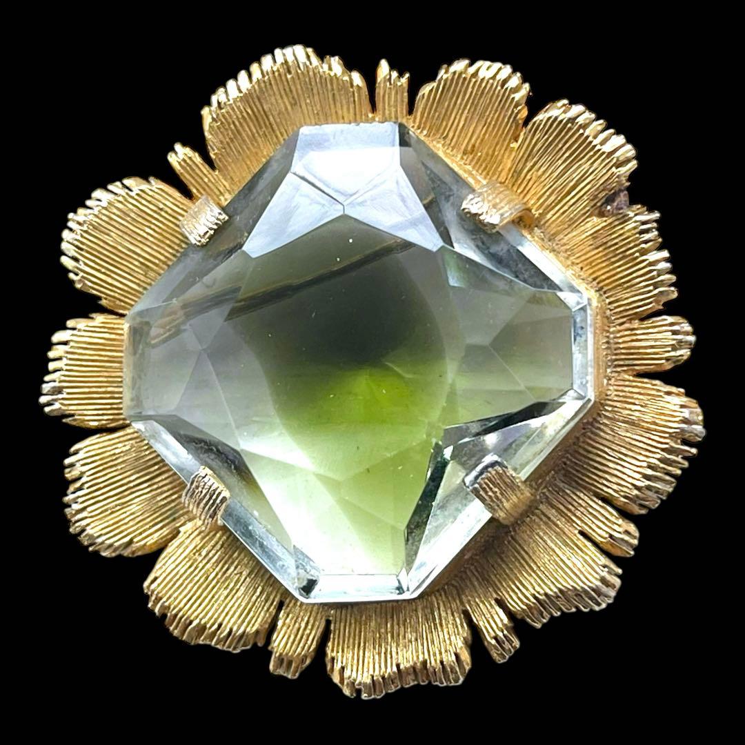 レアデザイン☆EMMONS☆ツートーンギブレガラス☆ビッグサイズスクエアブローチ