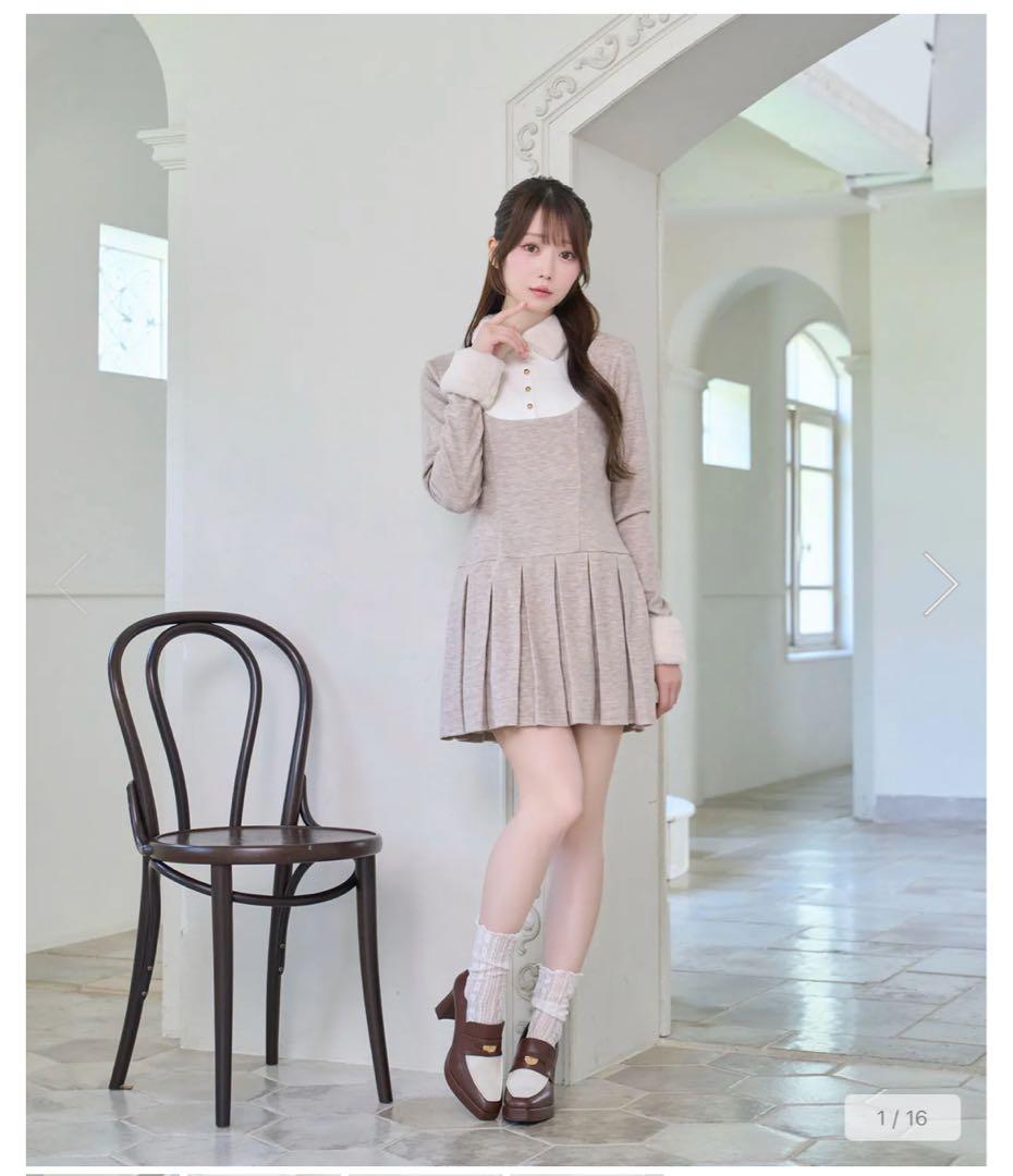 Rosé Muse Knit sew pleated op Mサイズ ベージュ