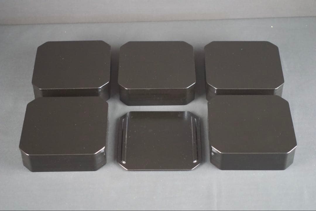 漆匠 鈴木表朔造 一閑塗縁高重 共箱 茶道具 懐石 美品