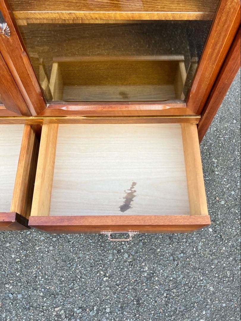 昭和　レトロ　古家具　ガラス戸　木製キャビネット　食器棚　サイドボード　本棚