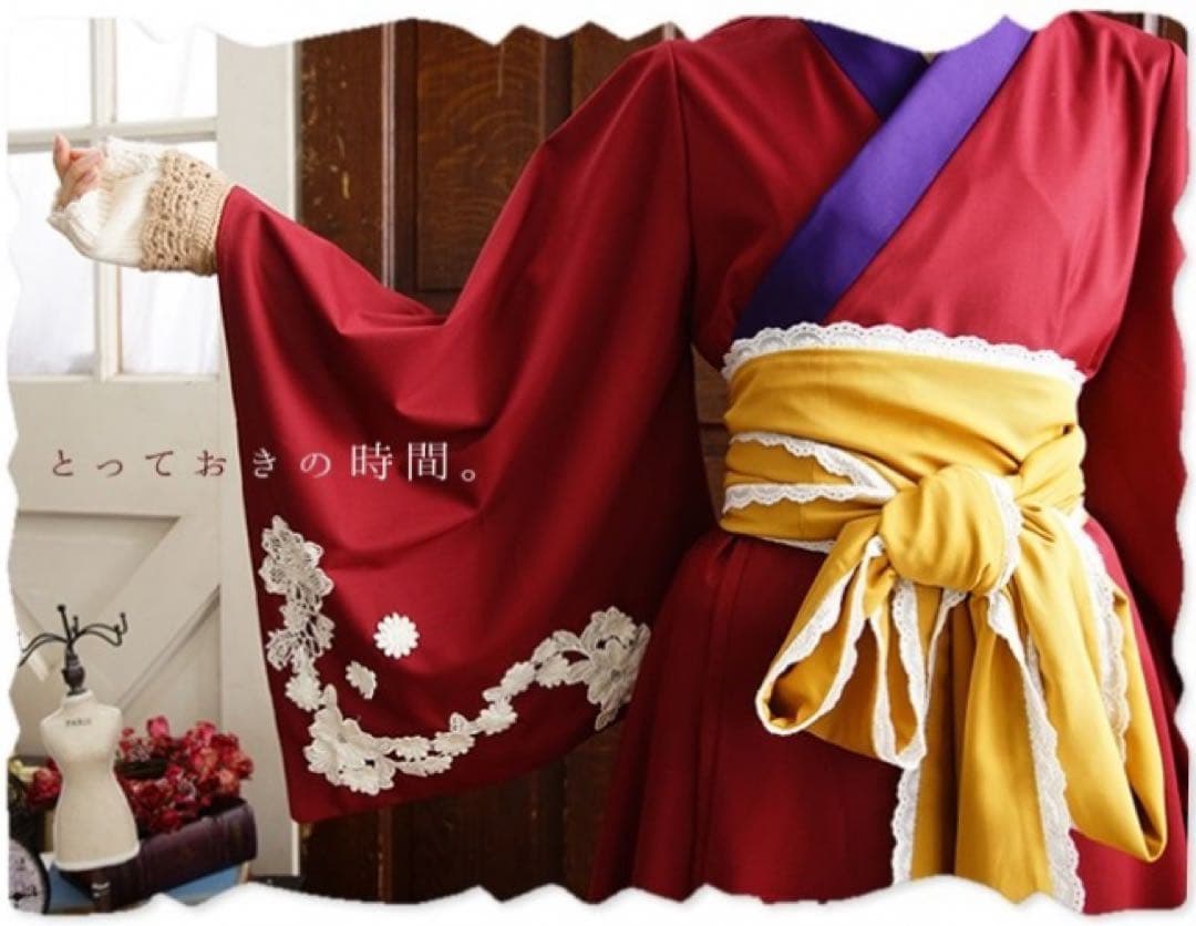 着物風レース帯ワンピース