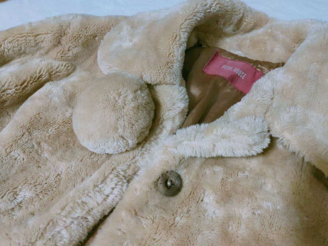 みみ ピンクハウス キャラメル色　クマさんもこもこファーコート