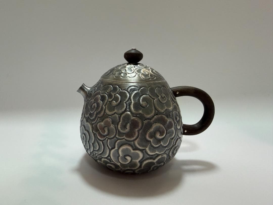 純銀製 丸形 雲文様 急須 銀瓶 煎茶道具