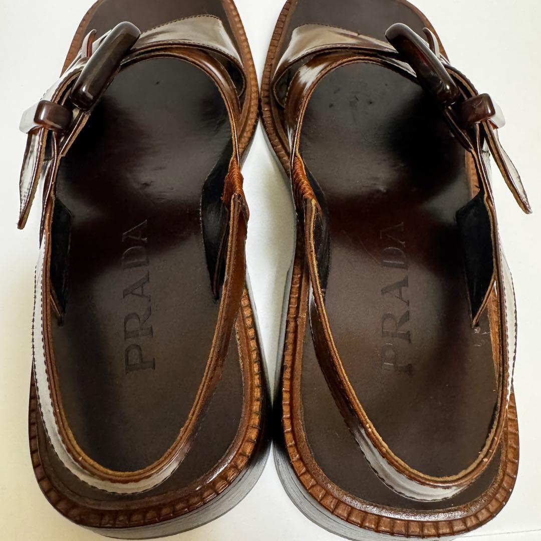 プラダ PRADA サンダル ブラウン ビッグバックル ヴィンテージ風 37