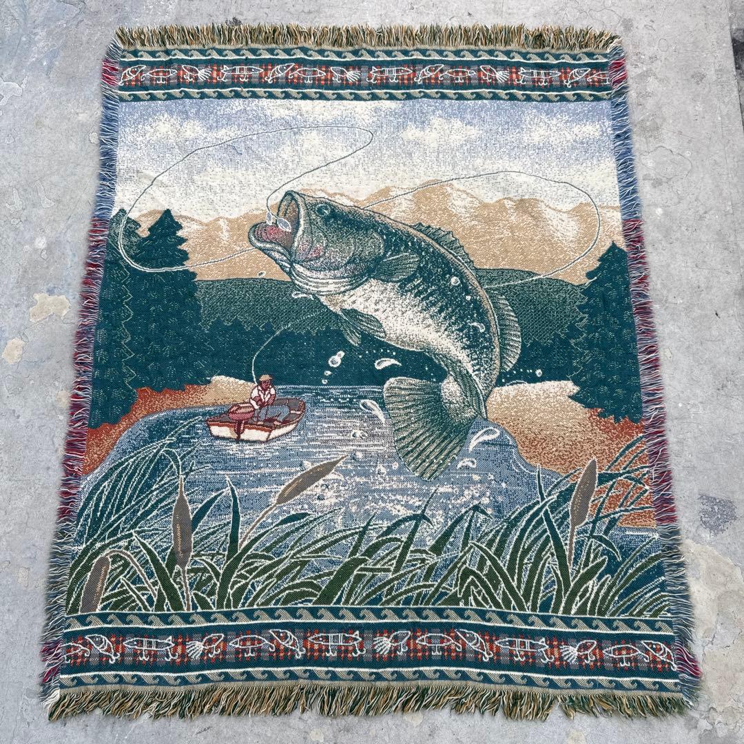 釣り　魚　ブランケット　マルチカバー　ソファーカバー　ラグ　151x121