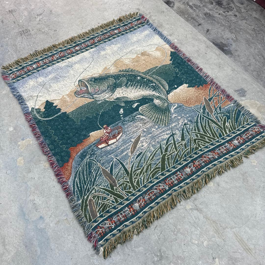 釣り　魚　ブランケット　マルチカバー　ソファーカバー　ラグ　151x121