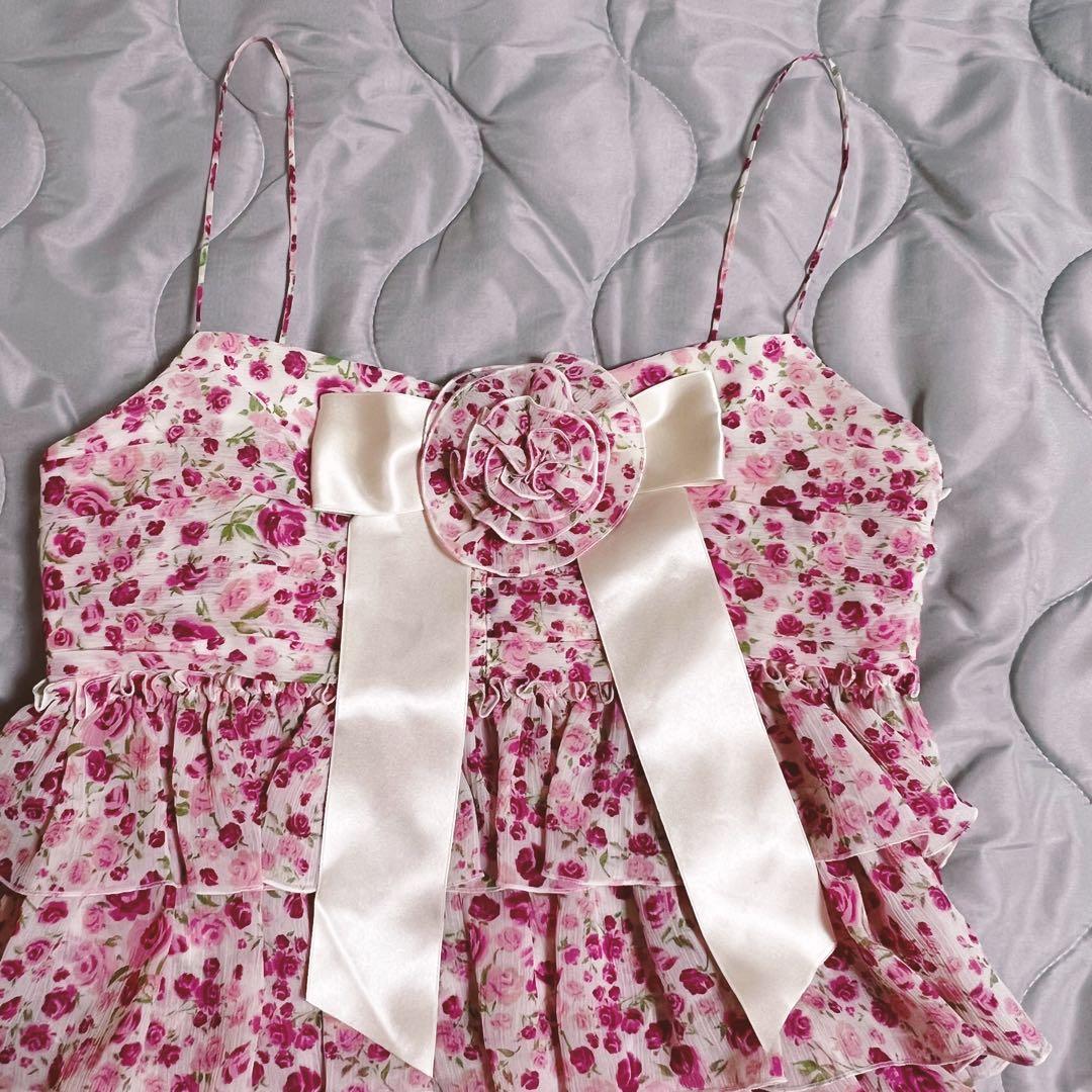 【美品】ジーザスディアマンテ　膝丈ワンピース　ローズ柄　小花柄　ピンク　M