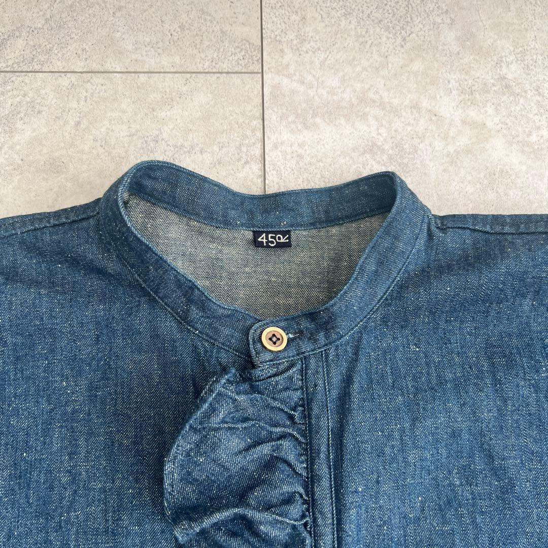 45R デニム　インディゴ　チュニック 長袖　オーバーサイズ　フリーサイズ