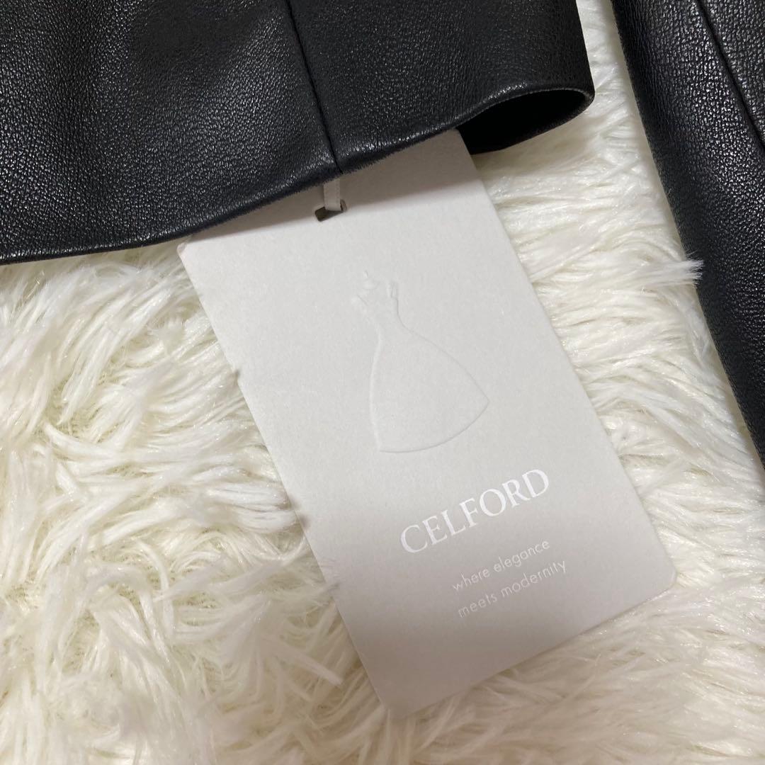 タグ付き！　CELFORD シングルライダースジャケット　黒　ゴールド金具　38