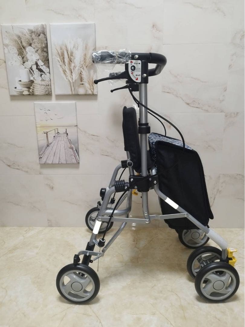 シンフォニーSPスリム　花柄模様ネイビー調　シルバーカート　歩行車