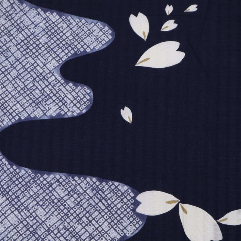 【浴衣】長尺 鹿の子に花びら模様 紺 普段着 木綿 カジュアル 夏着物7UA18