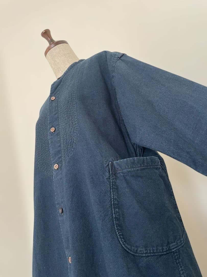 【45R】藍染インディゴカディの刺し子シャツ　日本製　ユニセックス
