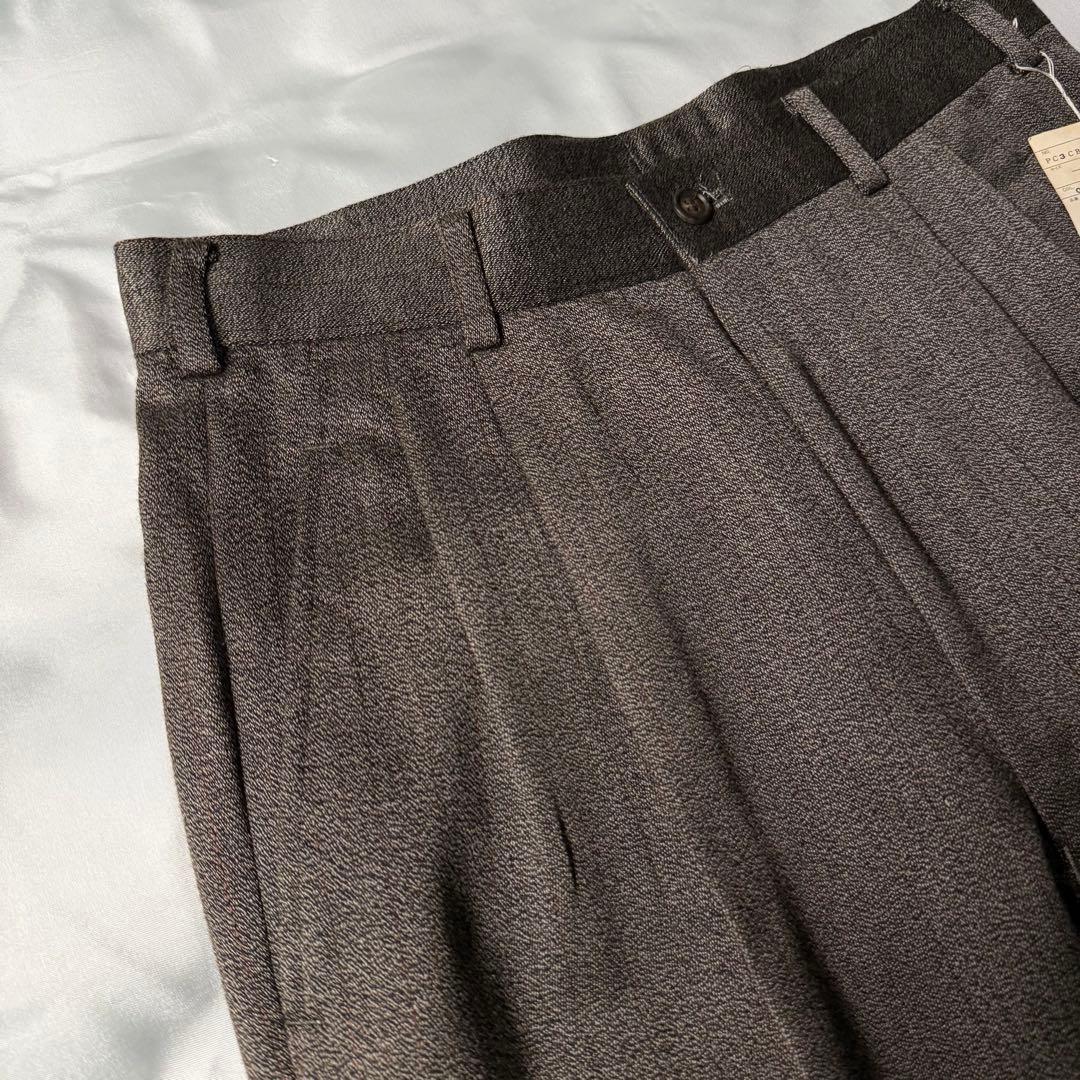 【デッドストック】 90s 織柄 杢糸 ツータック ウール ワイドスラックス