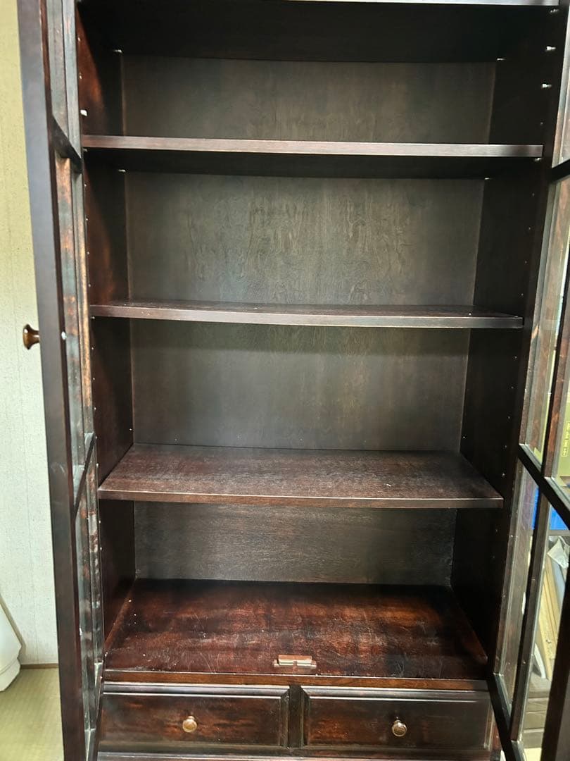 【北海道民芸家具】書棚 本棚 観音扉★ガラスキャビネット★和モダン ★中古