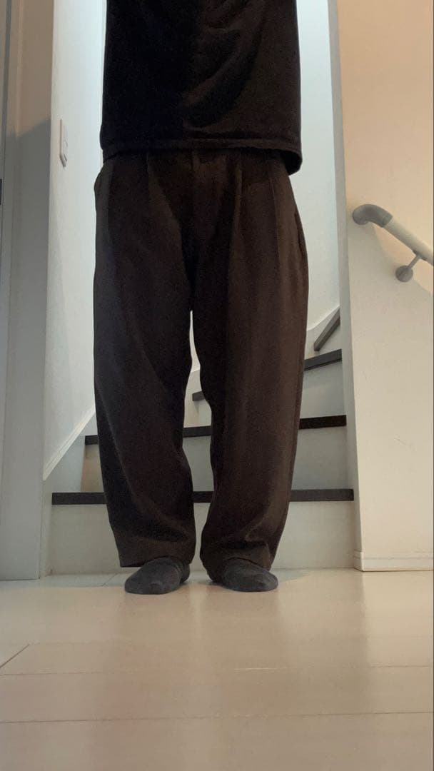 Evisen ブラウン ダブルプリーツ スラックス XL