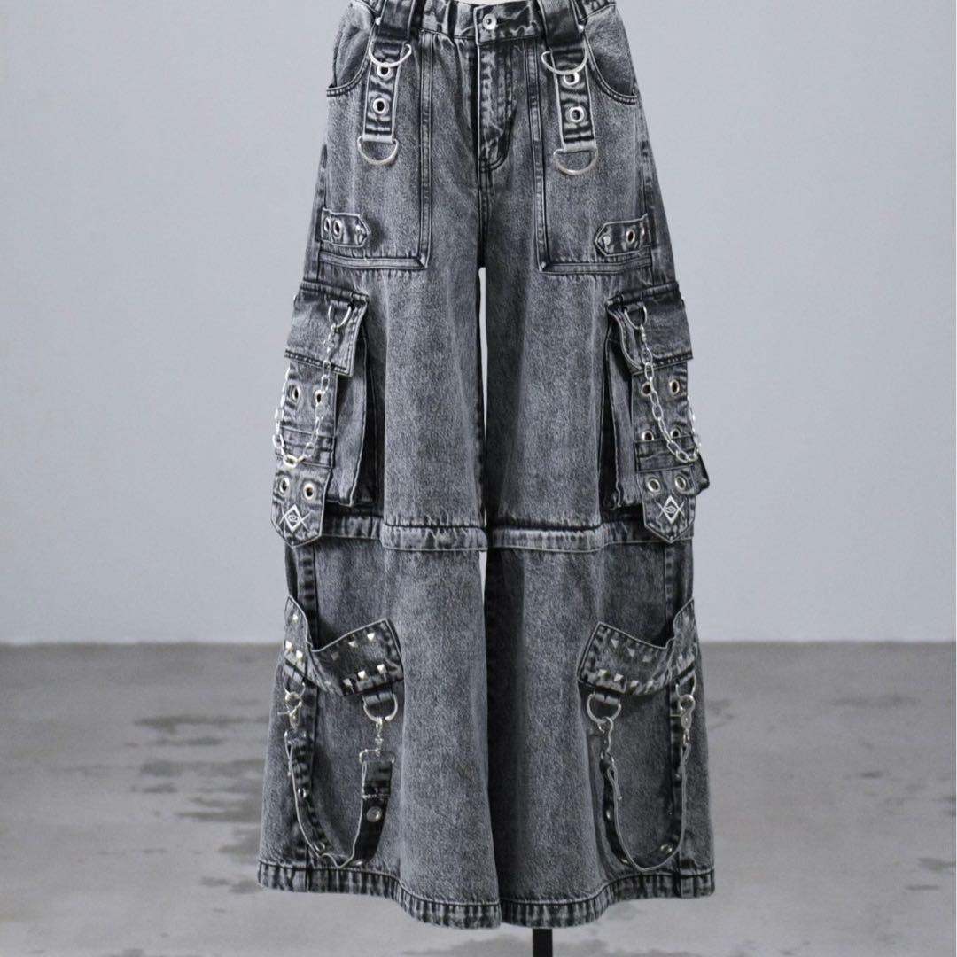 REFLEM レフレム 2WAYボンテージワイド デニム カーゴパンツ グレー