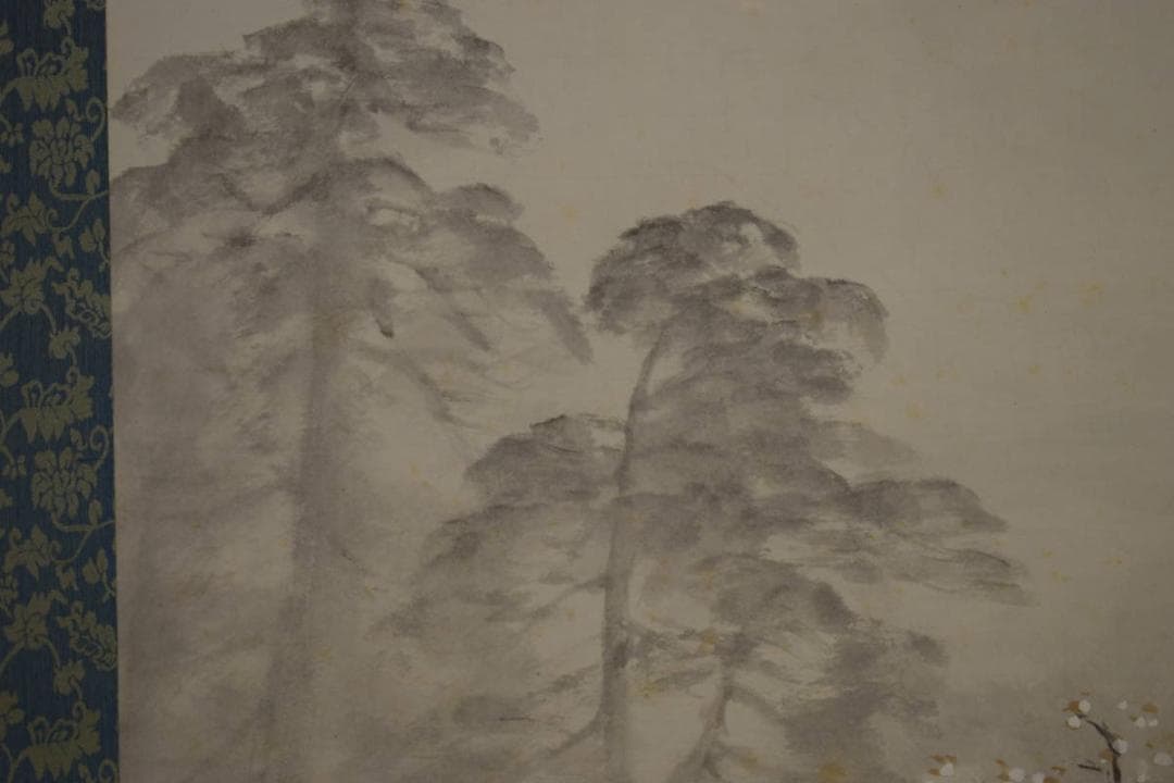 真作/佐藤古岫/山居春色図/桜花門前山水図/桐共箱付/布袋屋掛軸HI-609