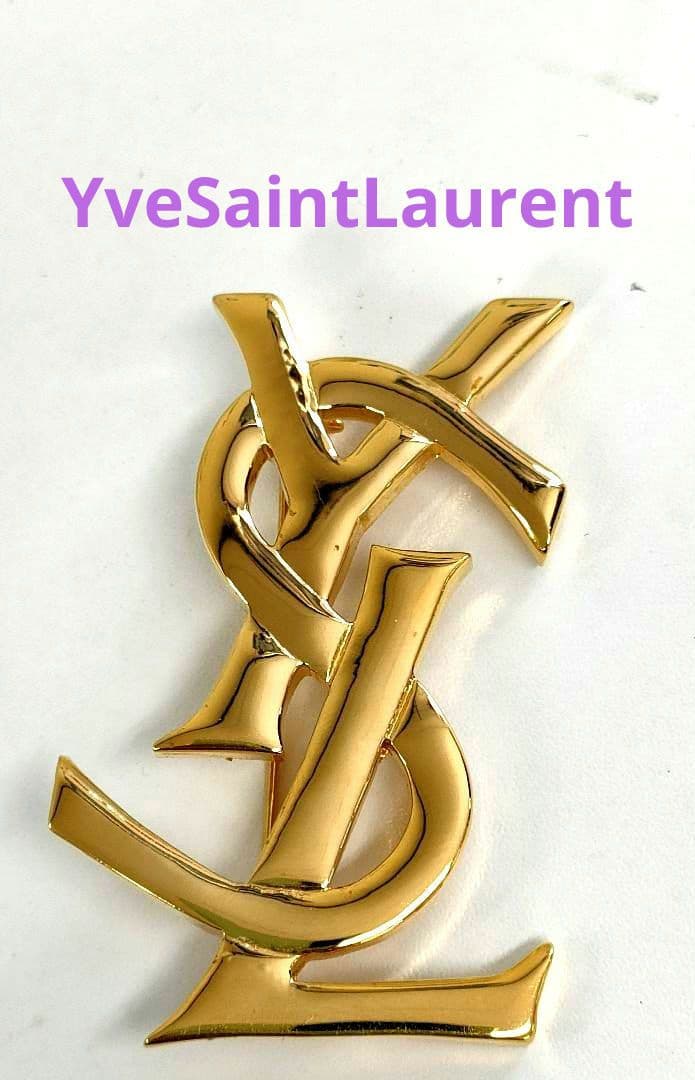AMH12 イヴサンローラン 美品 カサンドラ YSLロゴブローチ