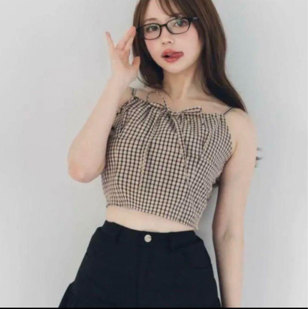 完売品 当日発送可 アンドマリー ポピーチェックトップス リボン キャミソール